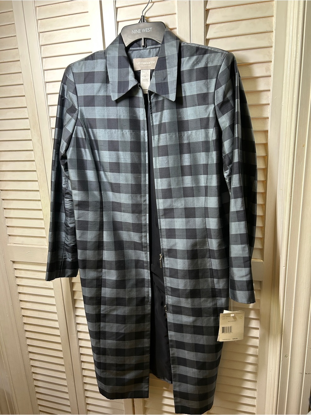 Liz Claiborne Black & Gray Plaid Trench Coat NWT